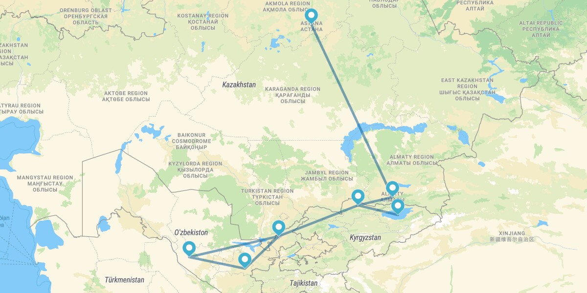 Astana, Almati, Bisqueque e a Rota da Seda