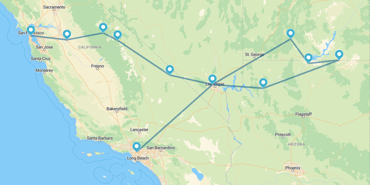 De Los Angeles a São Francisco com Las Vegas e Parques Nacionais