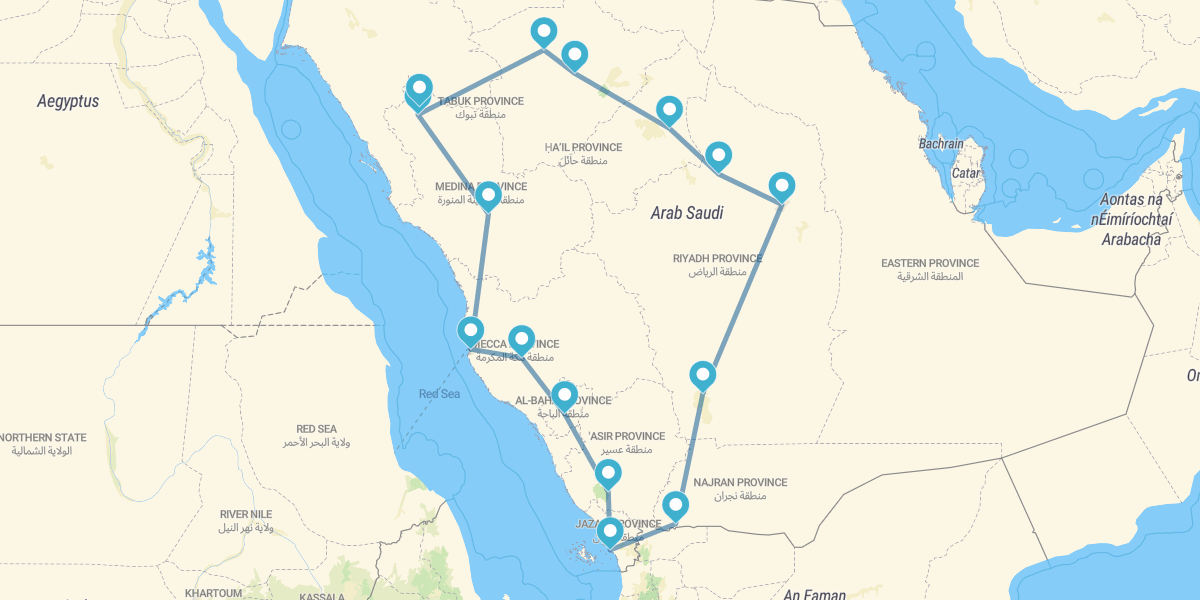 Rota completa pela Arábia Saudita