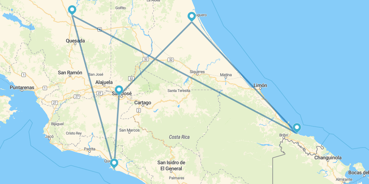 San Jose para Manuel Antonio com Parque Nacional Tortuguero de carro alugado