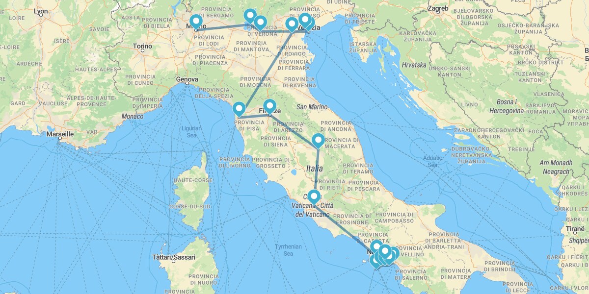 Milão, Lago de Garda, Veneza, Florença, Roma e Costa Amalfitana