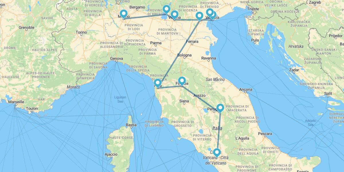 Milão, Lago de Garda, Veneza, Florença e Roma