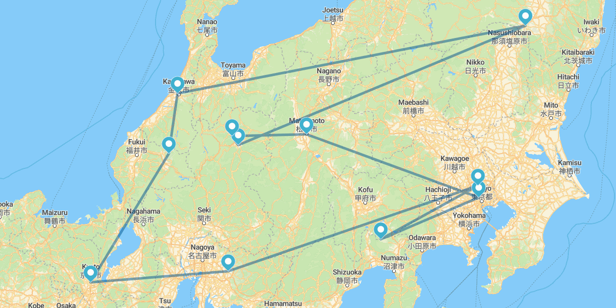 Tóquio, Kawaguchico, Quioto, Kanazawa e Takayama