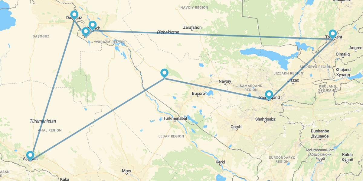 Tashkent, Urgench, Khiva, Bukhara e Ashgbat