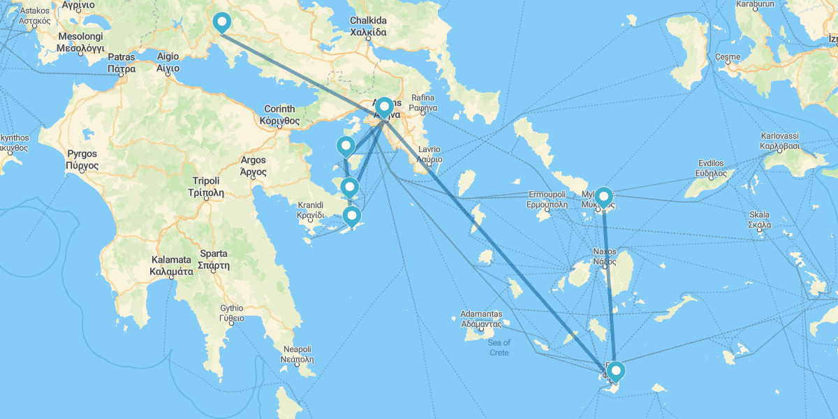 Atenas, Delfos, Cruzeiro pelas Ilhas Sarónicas, Santorini e Míconos