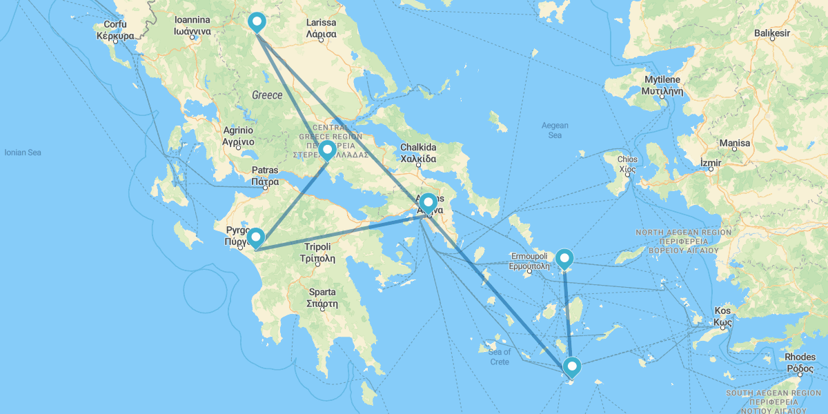 Atenas, Peloponeso, Santorini e Míconos