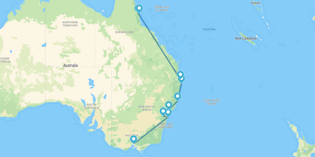 Costa leste da Austrália ao volante de um carro de aluguer