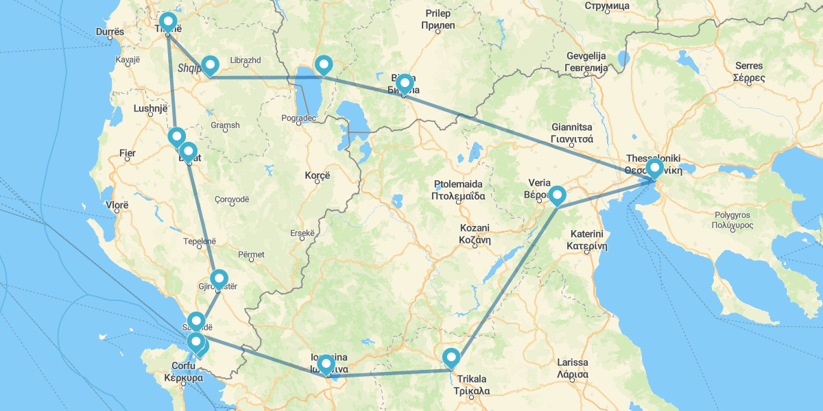 De Tirana a Berat com Salónica e Kalambaka