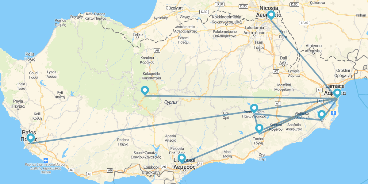 Larnaca, Kourion, Paphos, Nicósia e Troodos