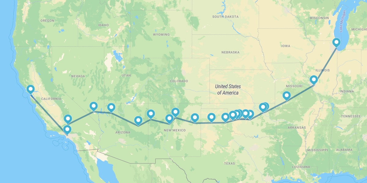 Rota 66, desde Chicago até Los Angeles e San Francisco