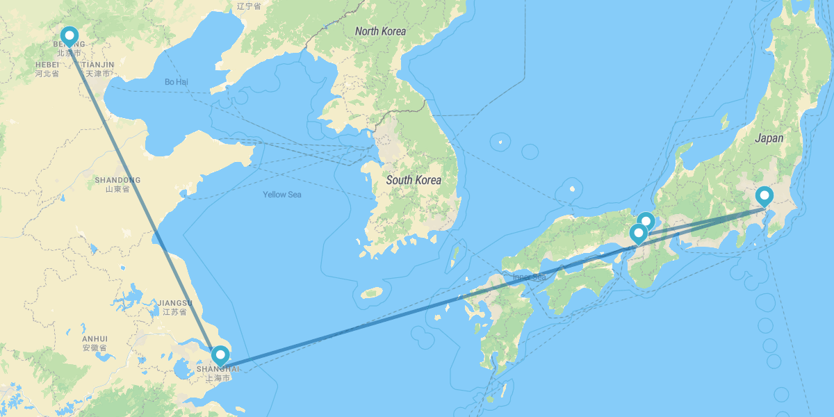 Pequim, Xangai, Tóquio, Quioto e Osaka