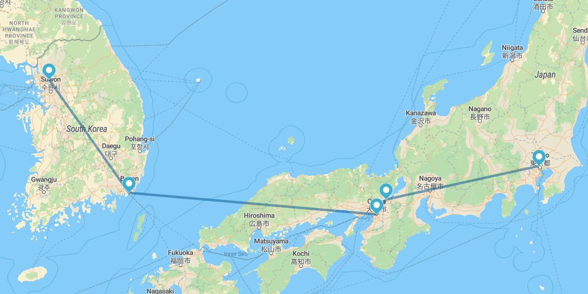 Seul, Busan, Osaka, Quioto e Tóquio