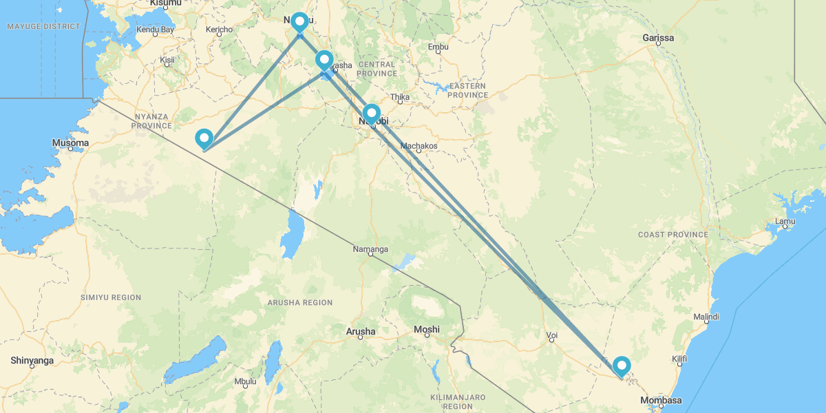 Nairobi, Samburu, Nakuru, Masai Mara e Naivasha