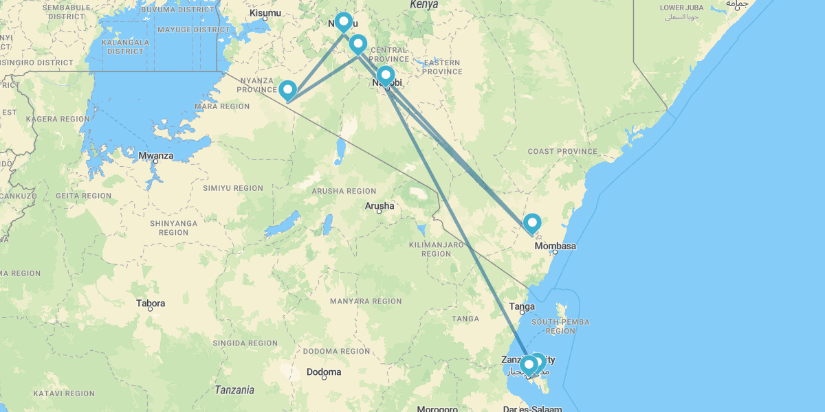 Nairobi, Samburu, Nakuru, Masai Mara e Naivasha com Zanzibar