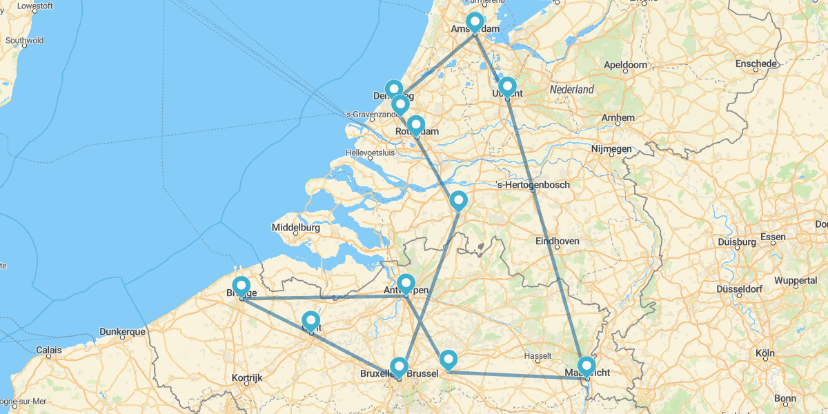 Rota pelas cidades icónicas da Holanda e Flandres