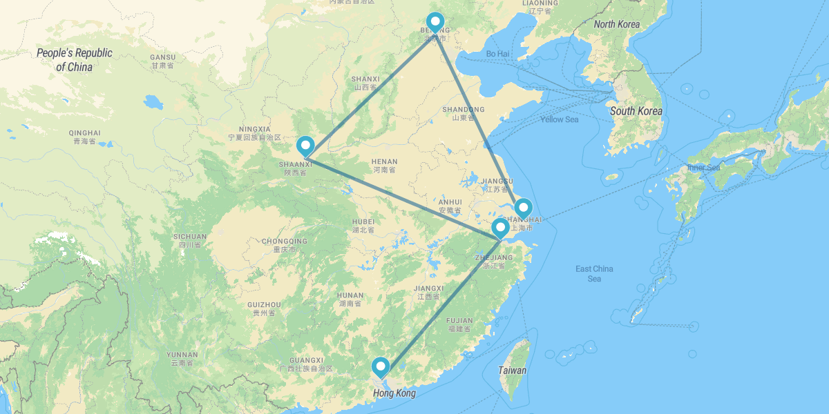 Cantão, Hangzhou, Xian, Pequim e Xangai