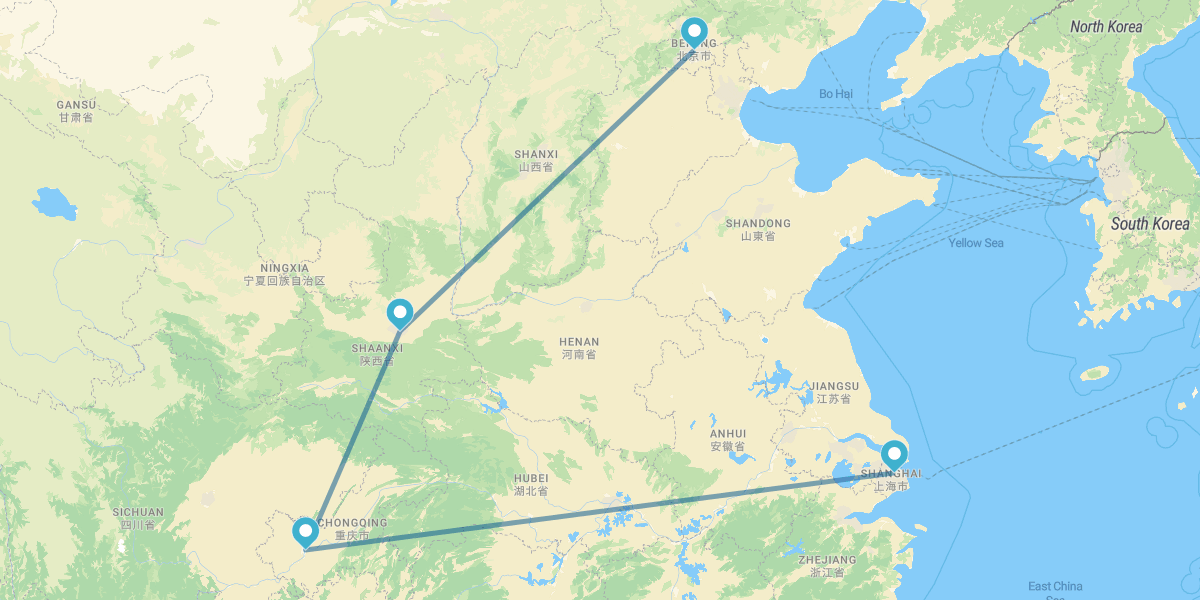 Pequim, Xian, Chongqing e Shanghai