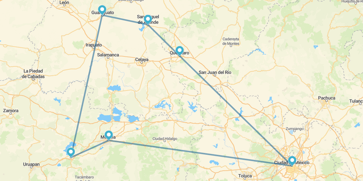 Cidade do México, Querétaro, San Miguel de Allende, Guanajuato, Pátzcuaro e Morélia