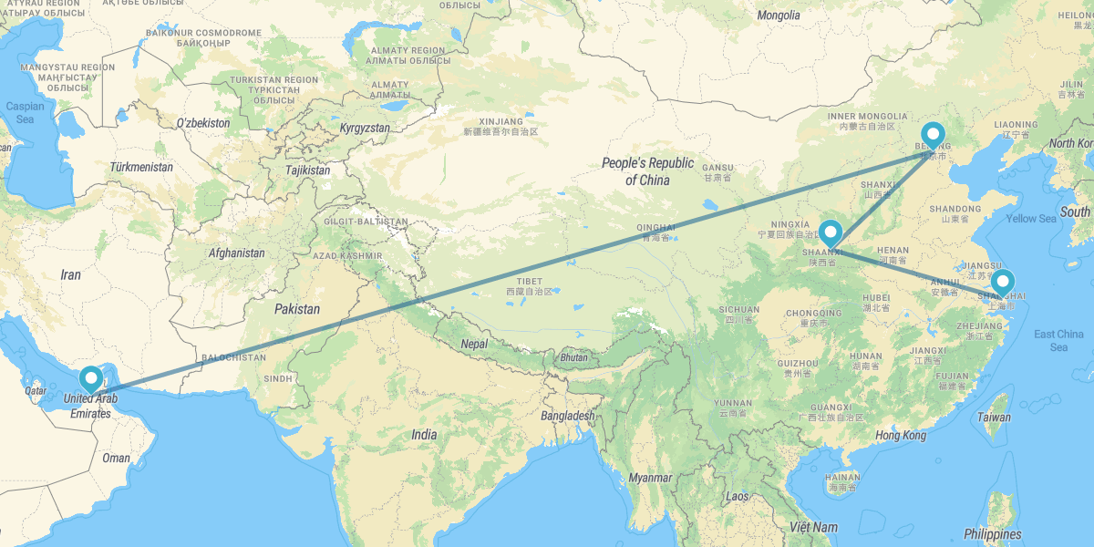 Dubai, Pequim, Xian e Xangai de comboio e avião