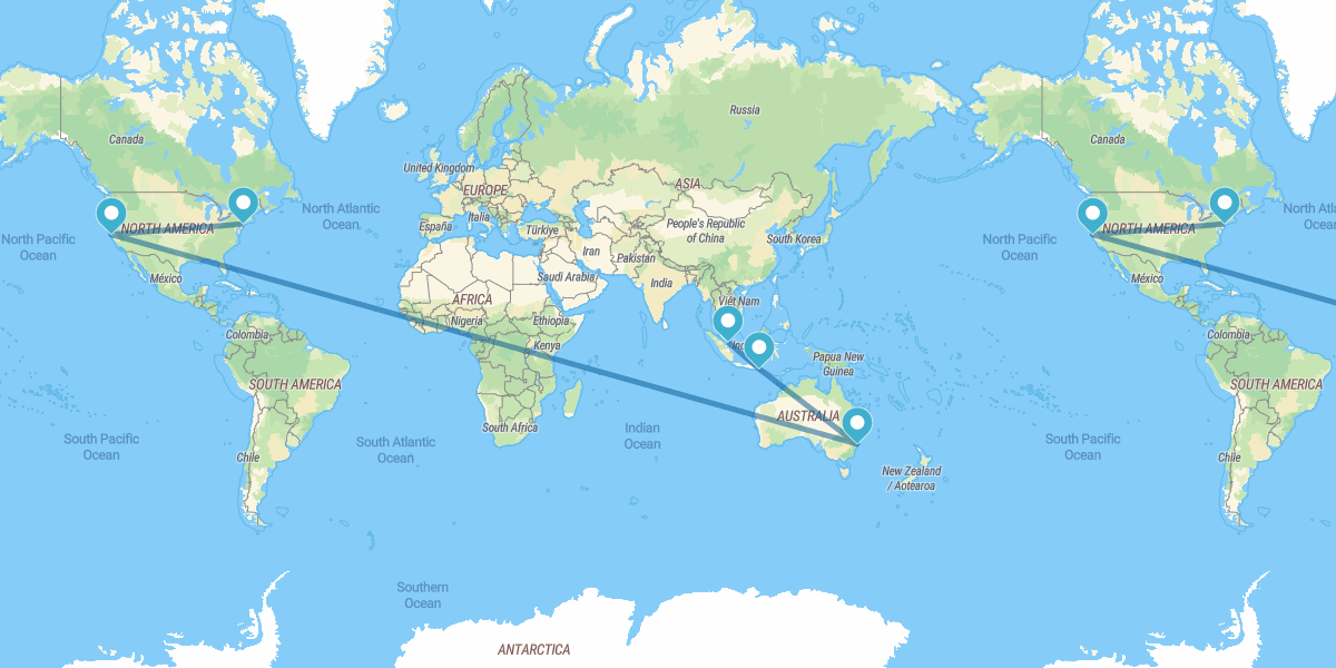 Nova Iorque, São Francisco, Sydney, Bali e Singapura