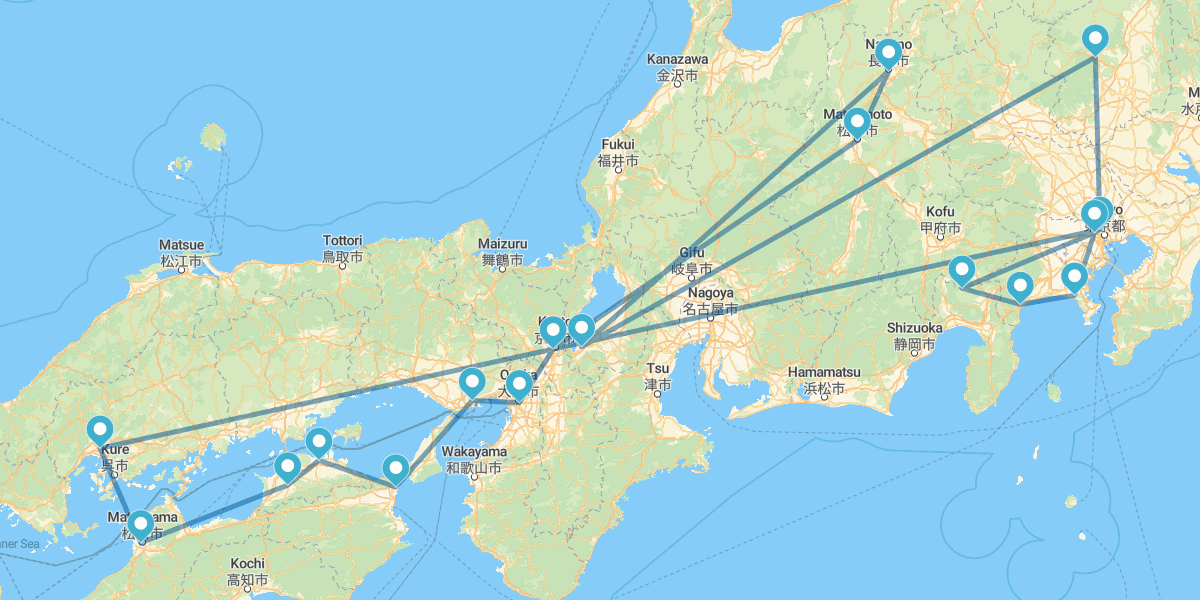 Tóquio, Hiroshima, Mt. Koya, Quioto, Alpes Japoneses e Monte Fuji