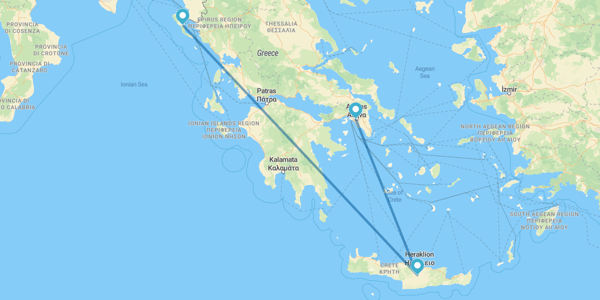 Atenas, Creta e Corfu de avião