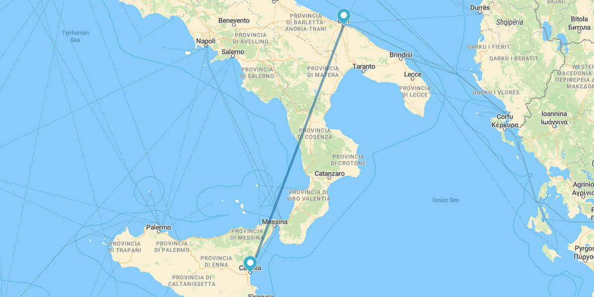 Bari e Catânia de avião