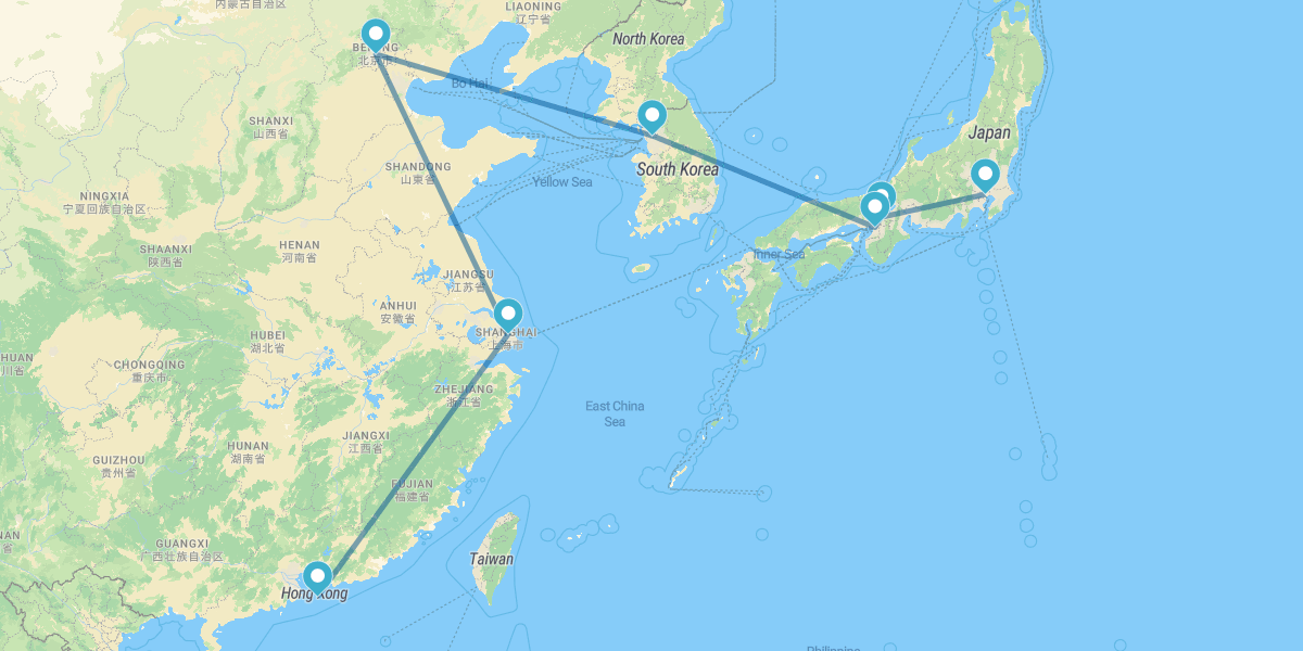 Tóquio, Quioto, Osaka, Seul, Pequim, Xangai e Hong Kong