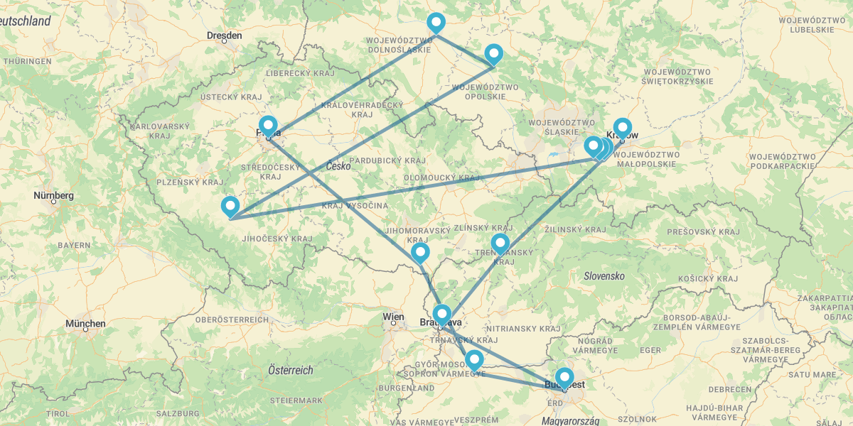 Praga, Budapeste, Cracóvia e Katowice