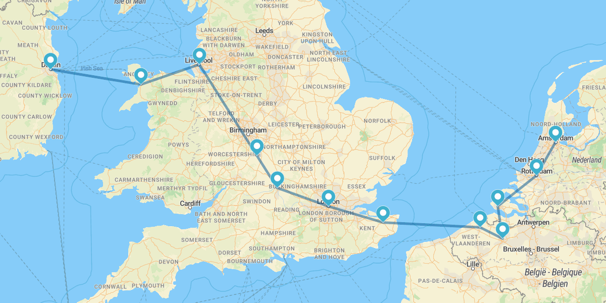 Dublin, Liverpool, Londres, Bruges e Amesterdão