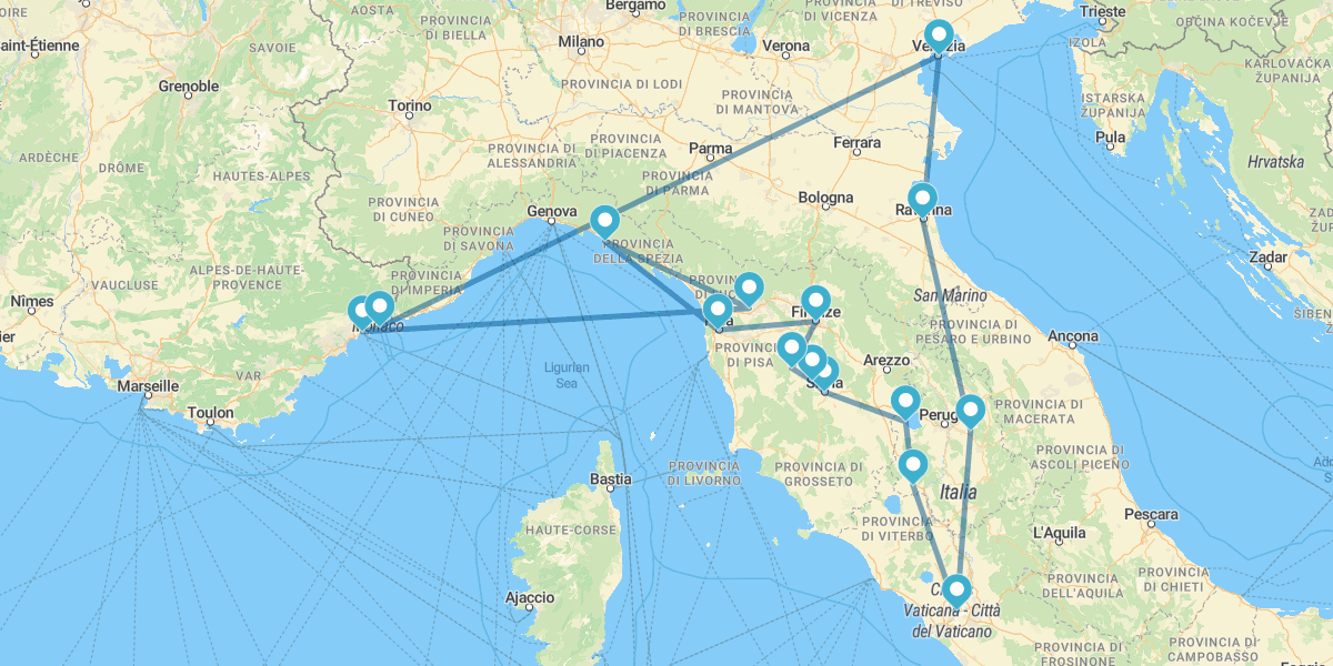 Região da Toscana com Roma, Costa Azul e Veneza