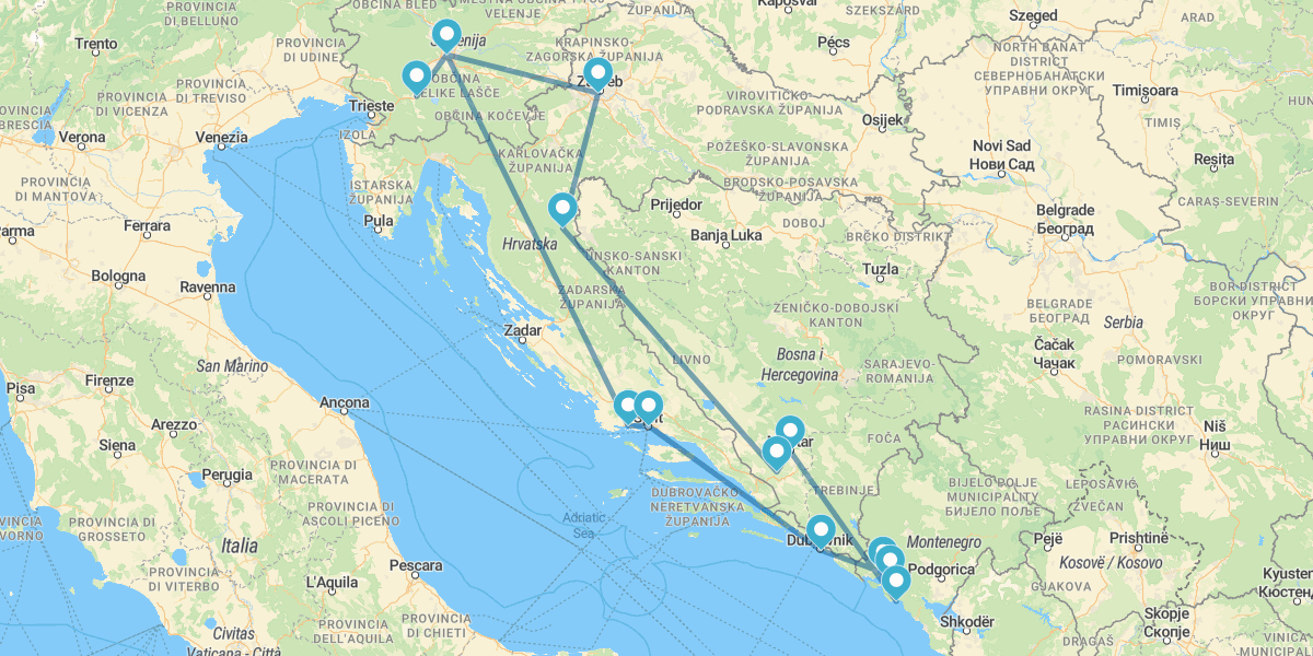 Percurso pela Croácia, Montenegro, Bósnia e Eslovénia