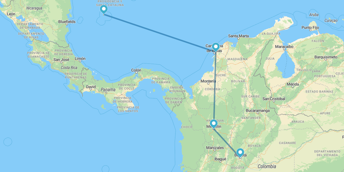 Bogotá, Medellín, Cartagena das Índias e San Andrés