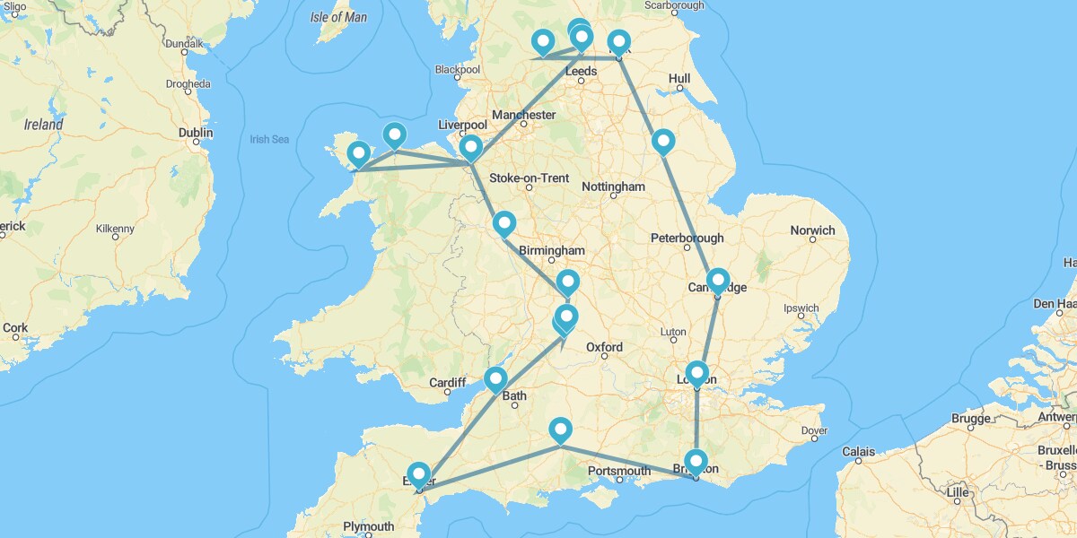 Percurso por Inglaterra e Norte do País de Gales