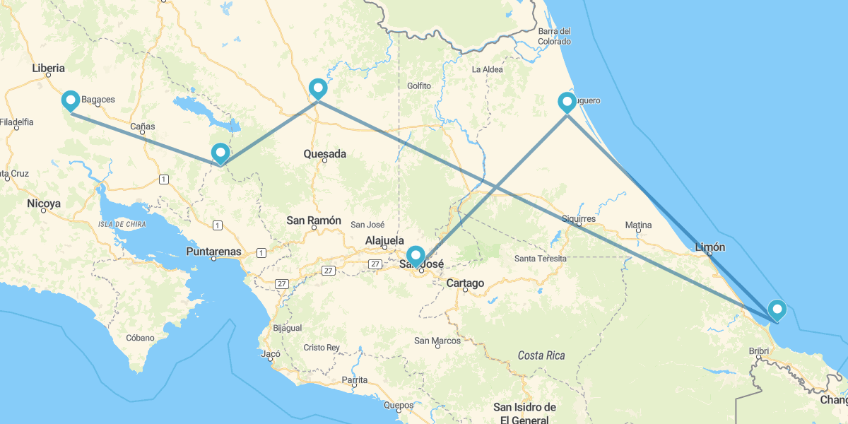 Tortuguero, Caribe, Arenal, Monteverde e Guanacaste