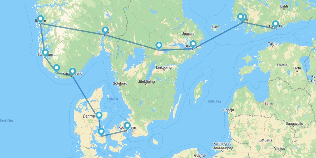 Copenhaga, Oslo, Fiordes Noruegueses e Helsínquia