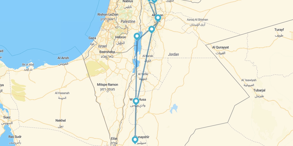 Jordânia com noite em Wadi Rum e no Mar Morto