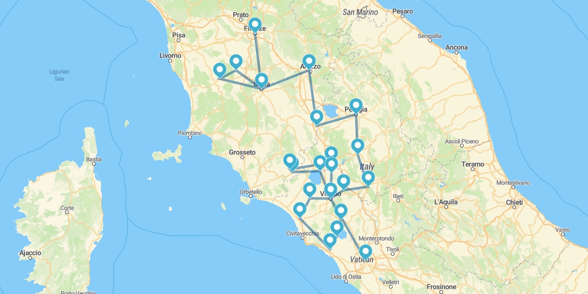 Percurso da Umbria até à Toscana