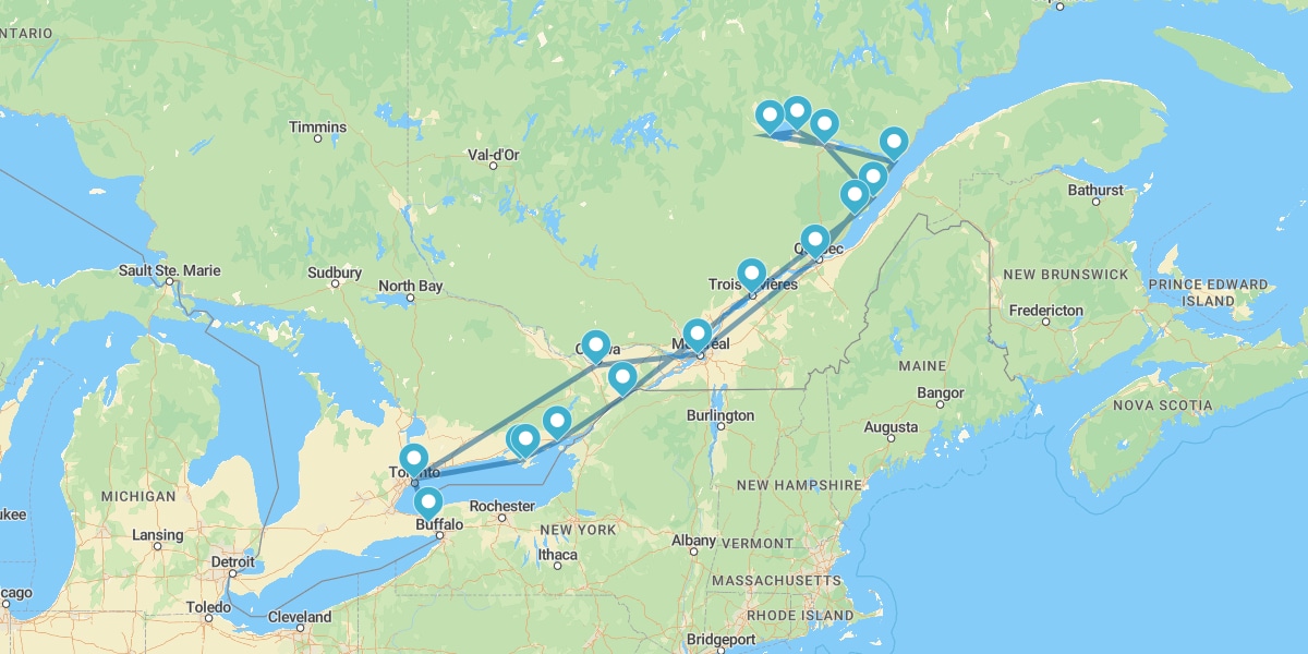 Percurso pelo Norte e Sul do Canadá