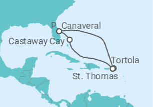 Itinerário do Cruzeiro Caraíbas e Islas Virgens - Disney Cruise Line