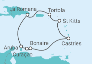 Itinerário do Cruzeiro Aruba, Curaçao, Santa Lúcia, Ilhas Virgens Britânicas - NCL Norwegian Cruise Line