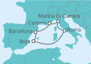 Itinerário do Cruzeiro França, Itália - Virgin Voyages