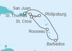 Itinerário do Cruzeiro Ilhas Virgens Americanas, Sint Maarten, Barbados - Royal Caribbean