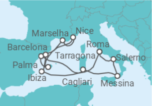 Itinerário do Cruzeiro Espanha, França, Itália - Cunard