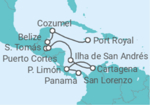 Itinerário do Cruzeiro Cultura y playas de ensueño en el Mar Caribe - Nicko Cruises