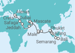 Itinerário do Cruzeiro Bali • Singapur • Malaysia • Phuket • Sri Lanka • Malediven • Dubai • Oman • Saudi-Arabien • Ägypten - Nicko Cruises