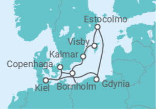 Itinerário do Cruzeiro Kiel • Danzig • Stockholm • Gotland • Kalmar • Bornholm • Kopenhagen • Kiel - Nicko Cruises