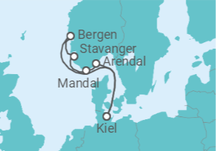 Itinerário do Cruzeiro Kiel • Bergen • Stavanger • Mandal • Arendal • Kiel - Nicko Cruises