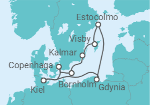 Itinerário do Cruzeiro Kiel • Danzig • Stockholm • Gotland • Kalmar • Bornholm • Kopenhagen • Kiel - Nicko Cruises