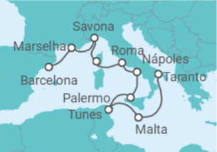 Itinerário do Cruzeiro Malta, Tunísia, Itália, França - Costa Cruzeiros